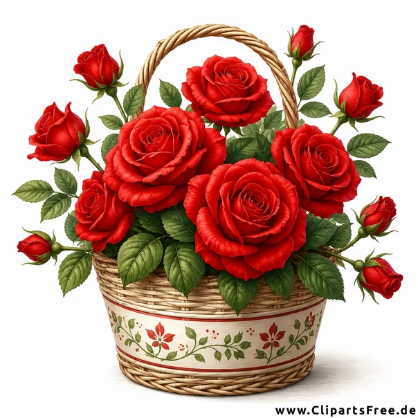 Digitale Illustration eines Geschenkkorbs mit roten Rose
