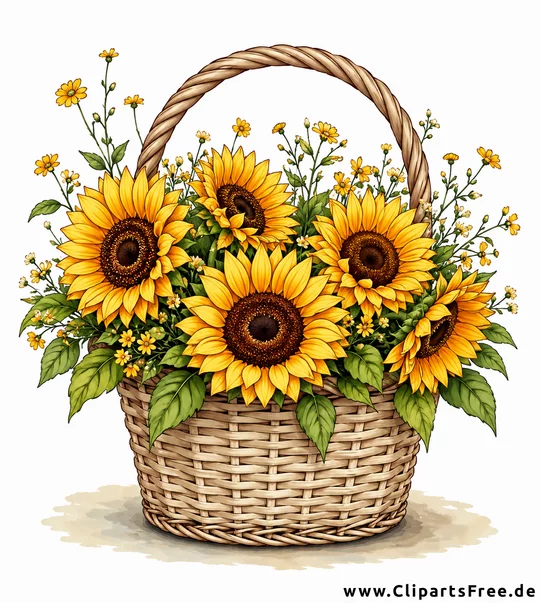 Korb gefüllt mit leuchtend gelben Sonnenblumen Illustration