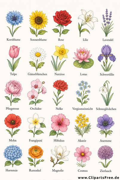 Poster mit Blumenarten kostenlos zum Drucken