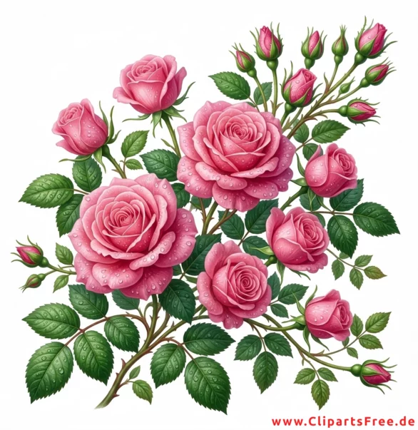 Rosa Rosen mit Tautropfen auf den Blütenblättern Clipart