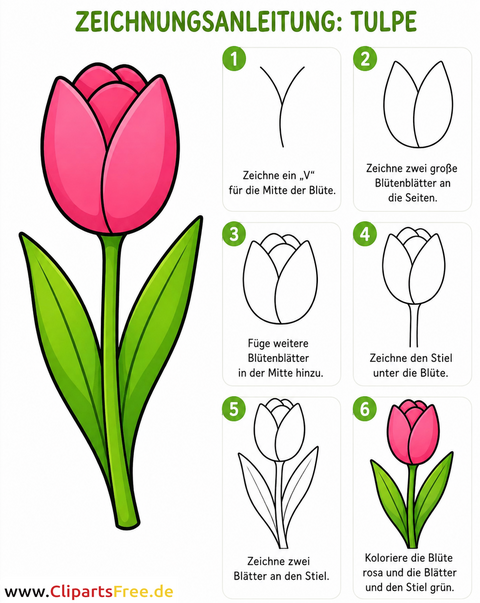 Tulpen zeichnen Anleitung Schritt um Schritt