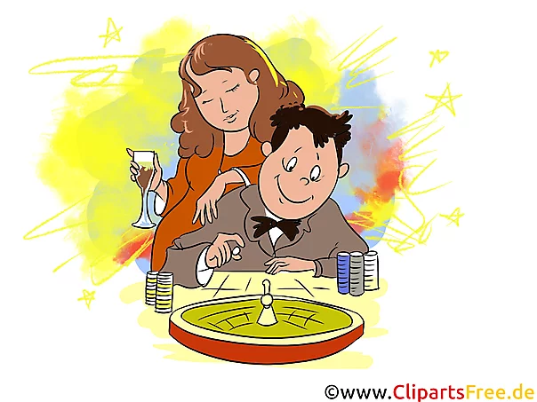 Paar, Mann und Frau spielen in Kasino Roulette Clipart, Illustration, Bild