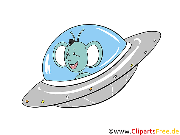 Alien fliegt im Ufo Cartoon, Clipart, Bild, Illustration