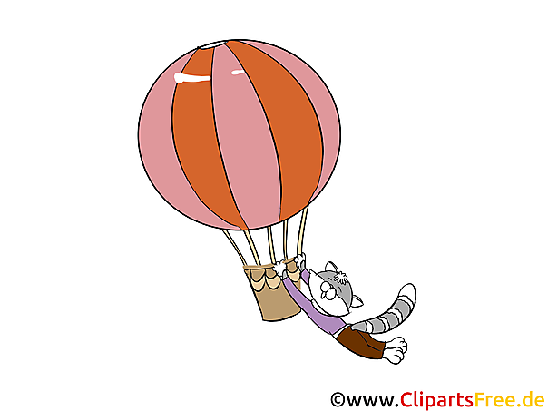 Heißluftballon fliegt im Himmel mit Katze Bild, Clipart, Illustration