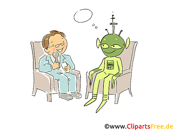 Interview mit Alien Cartoon, Clipart, Bild, Illustration