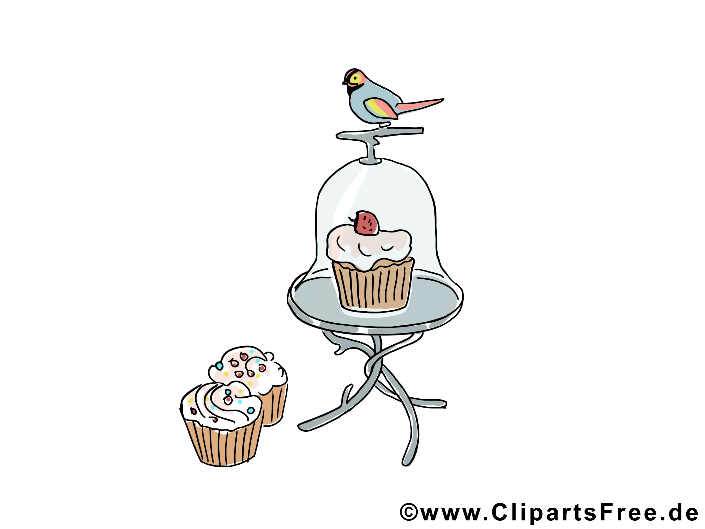 Kuchen und Vogel Bild, Clipart, Illustration, Grafik kostenlos