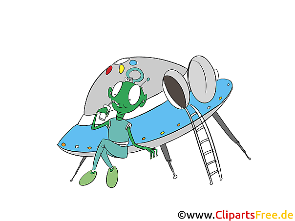 Ufo mit Alien Clipart, Comic, Bild, Illustration
