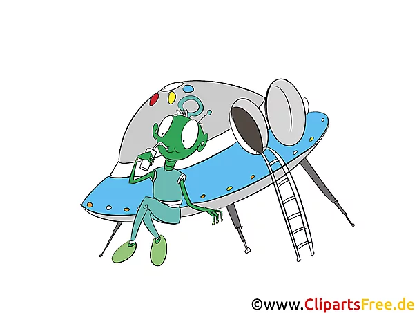 Ufo mit Alien Clipart, Comic, Bild, Illustration