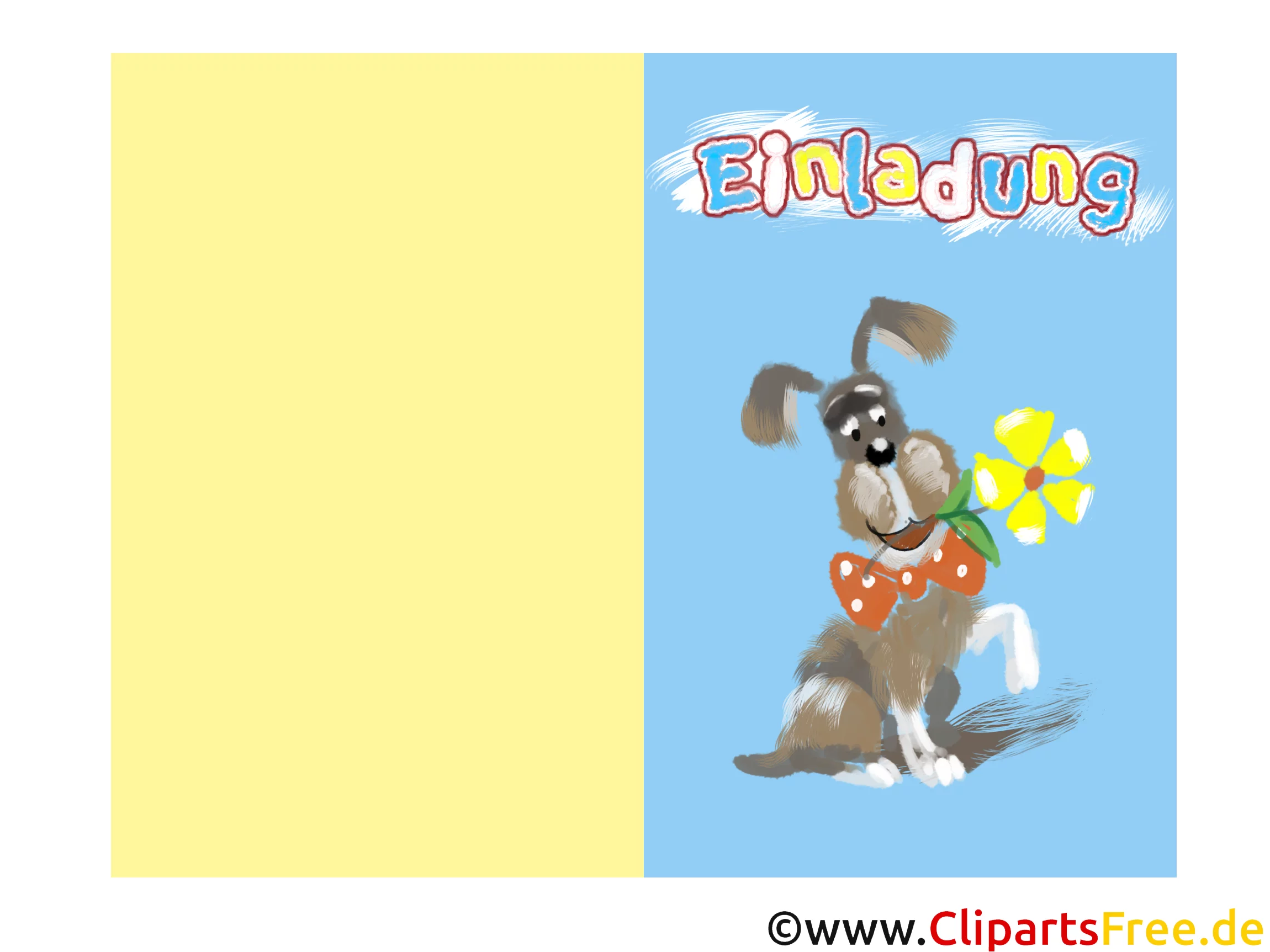 Klappkarte - Einladung mit Hund und Blumen zum Drucken kostenlos