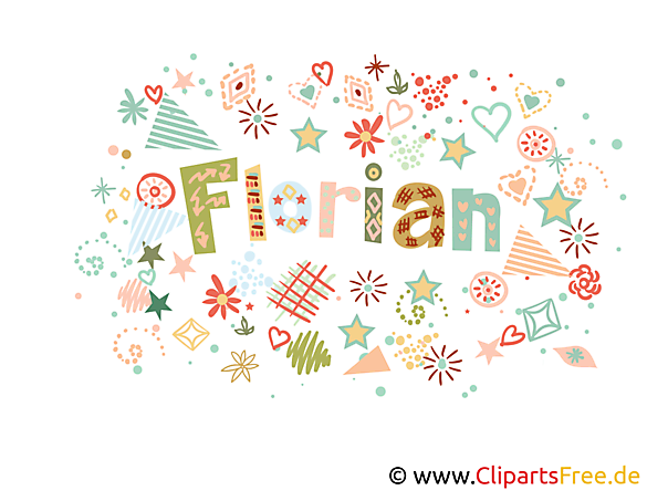 Florian männlicher Name Bild, Illustration dekorativ, Buchstaben Clipart