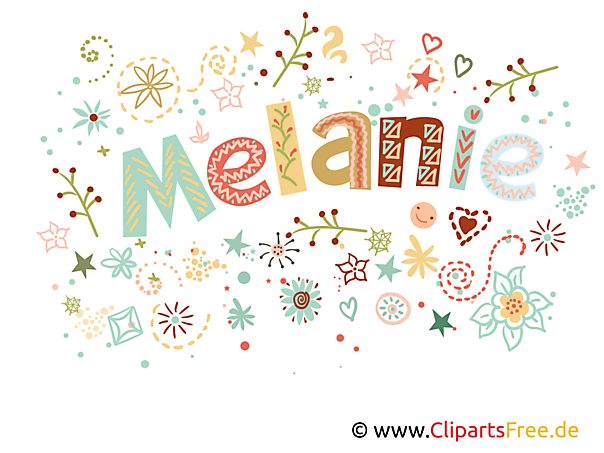 Melanie weiblicher Name, dekorative Buchstaben, Art Design