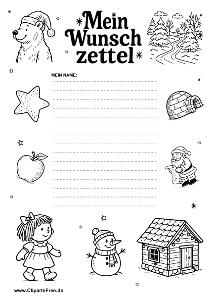 Kostenlose Wunschzettel-Vorlage für Grundschulkinder