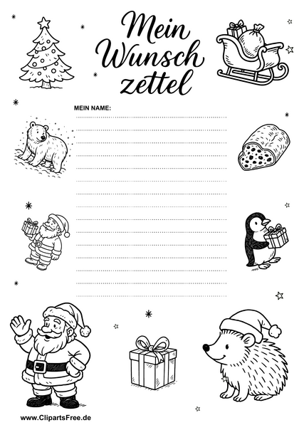 Kostenlose Wunschzettel-Vorlage mit weihnachtlichem Design