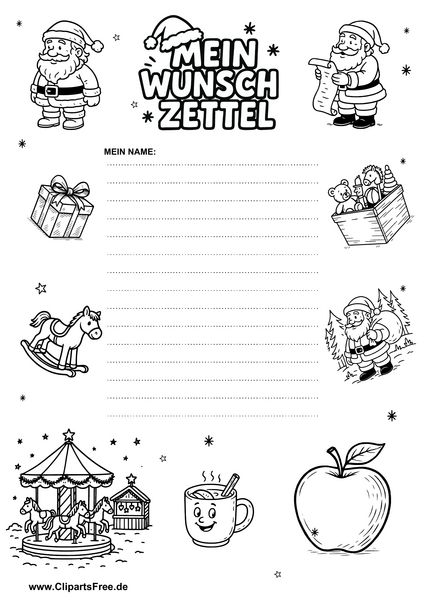 Kostenlose Wunschzettel-Vorlage mit Wintermotiven