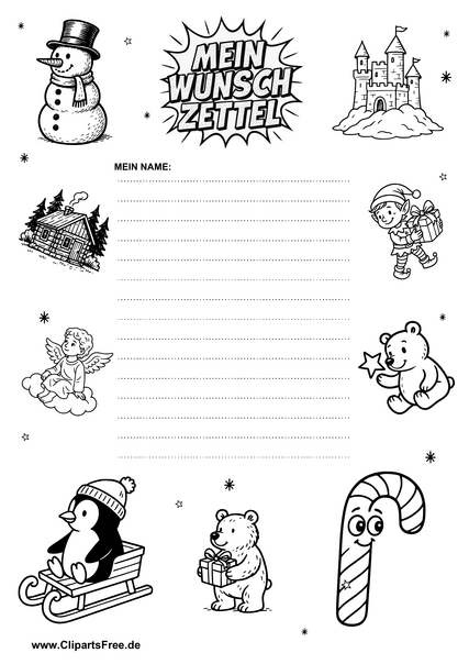 Kostenlose Wunschzettel-Vorlage zum Malen und Drucken