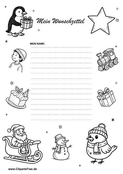 Kostenlose Wunschzettel-Vorlagein in Schwarz-Weiß