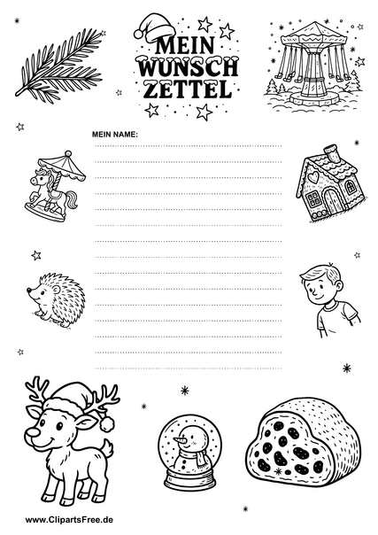 Süßer Wunschzettel Weihnachten Vorlage