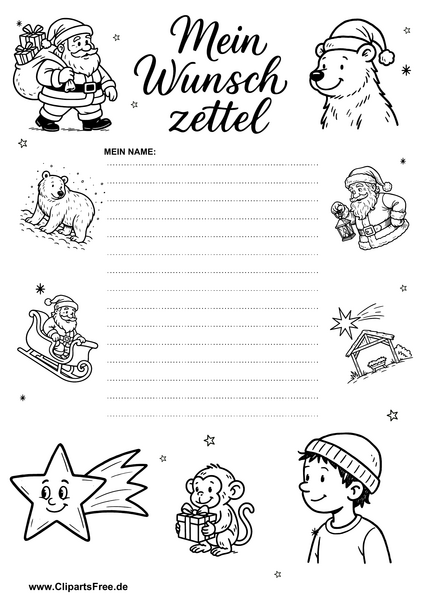 Weihnachts-Wunschliste mit dekorativen Motiven