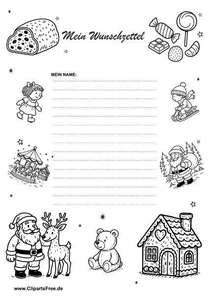 Weihnachts-Wunschliste mit kleinen Weihnachtssymbolen