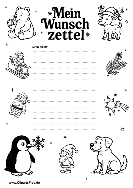 Weihnachts-Wunschliste mit Linien zum Ausfüllen