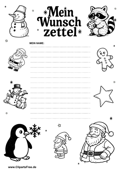 Weihnachts-Wunschliste mit Wintermotiven