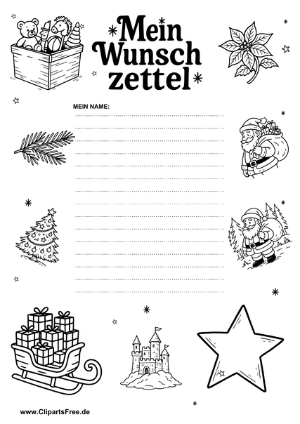 Weihnachts-Wunschliste zum Ausschneiden