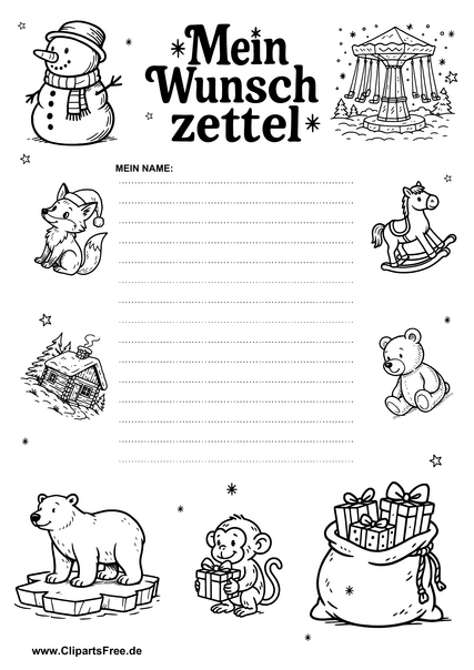 Weihnachts-Wunschliste zum Drucken als PDF