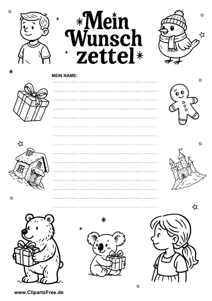 Weihnachts-Wunschzettel als PDF im Hochformat