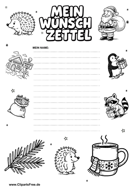 Weihnachts-Wunschzettel im Cartoon-Stil