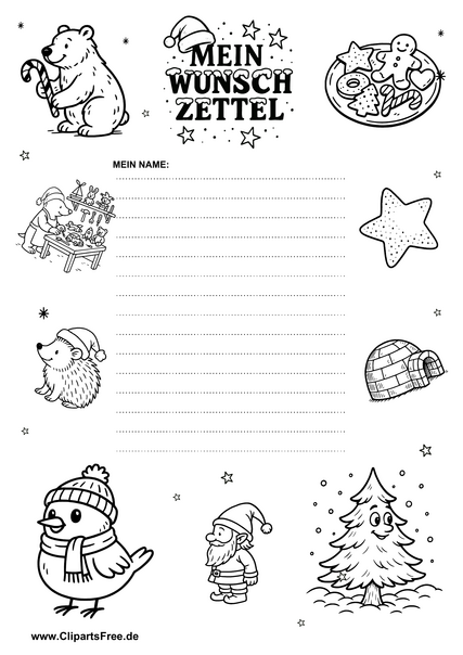 Weihnachts-Wunschzettel mit Cartoonbildern
