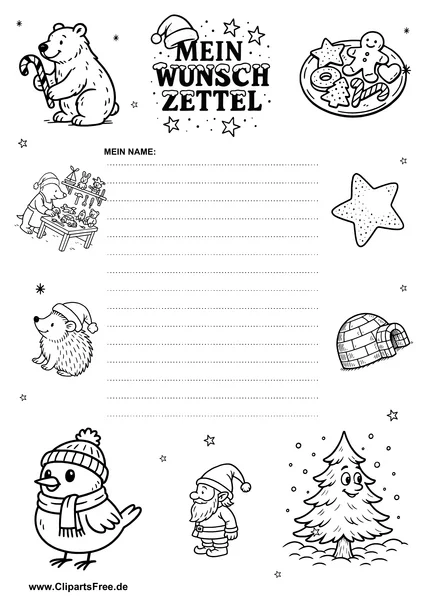 Weihnachts-Wunschzettel mit Cartoonbildern