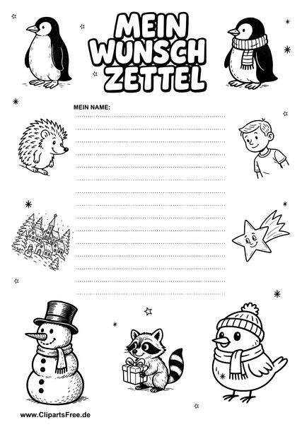 Weihnachts-Wunschzettel mit Comic-Motiven