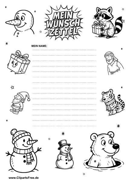 Weihnachts-Wunschzettel mit Rahmen und Sternen