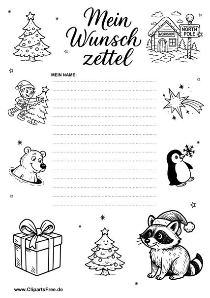 Weihnachts-Wunschzettel mit Rahmen Vorlage