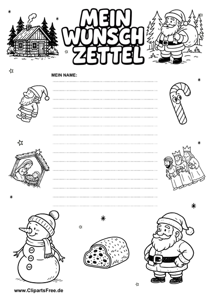 Weihnachts-Wunschzettel Vorlage für Kinder