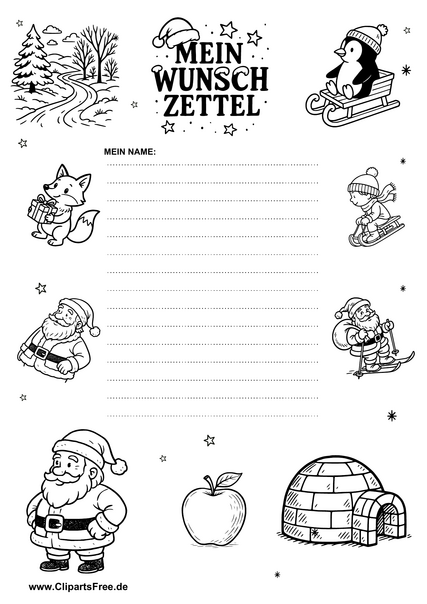 Weihnachtsliste mit Cartoon-Ornamenten als PDF