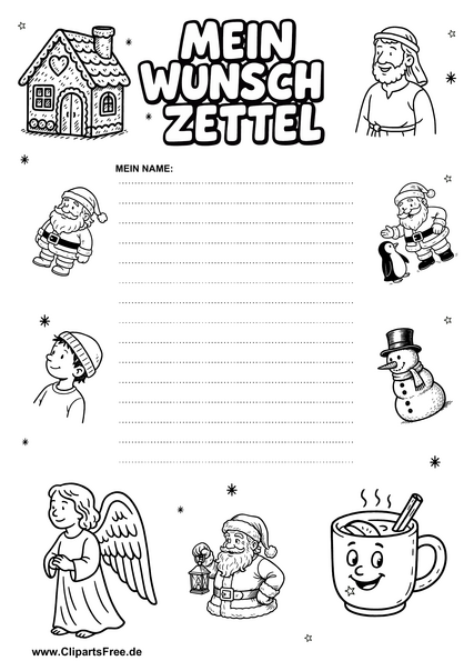 Wunschliste-Vorlage an Weihnachtsmann