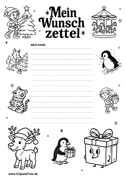 Wunschliste an Weihnachtsmann als PDF-Vorlage