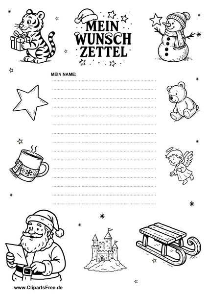 Wunschliste an Weihnachtsmann für Grundschulkinder