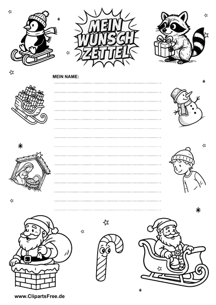 Wunschliste an Weihnachtsmann für Vorschulkinder