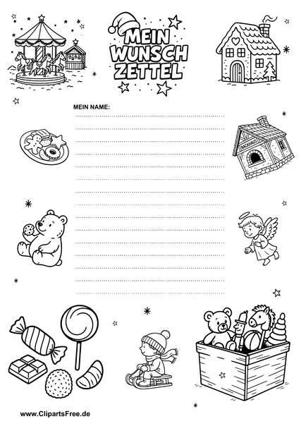 Wunschliste an Weihnachtsmann im A4-Format