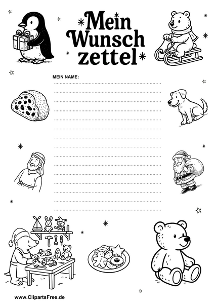 Wunschliste an Weihnachtsmann mit Rahmen