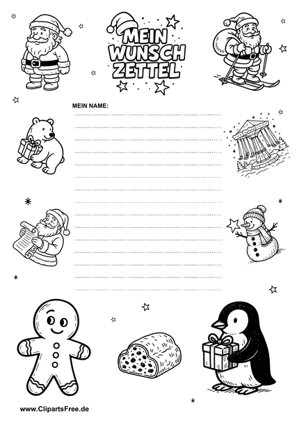 Wunschliste an Weihnachtsmann mit weihnachtlichem Design