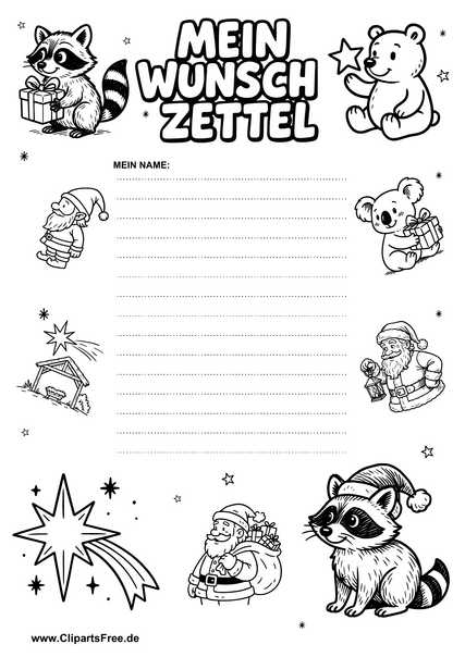 Wunschliste an Weihnachtsmann zum Ausdrucken