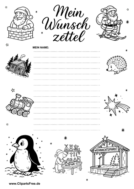 Wunschliste für Weihnachtsgeschenke druckbar