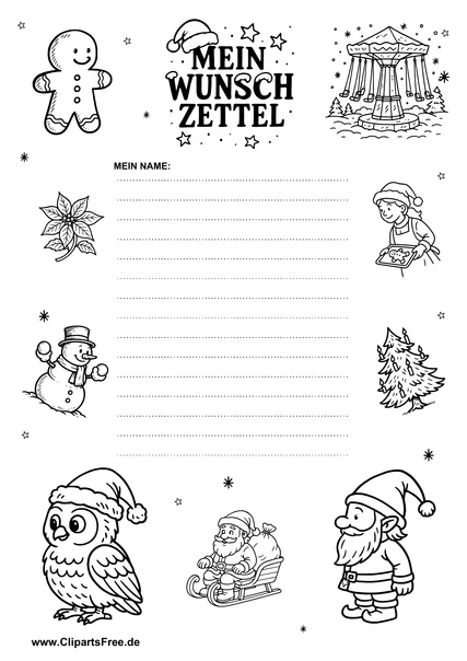 Wunschliste mit Weihnachtsmotiven PDF gratis