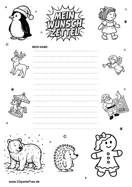 Wunschliste Weihnachten schwarz-weiß druckbar