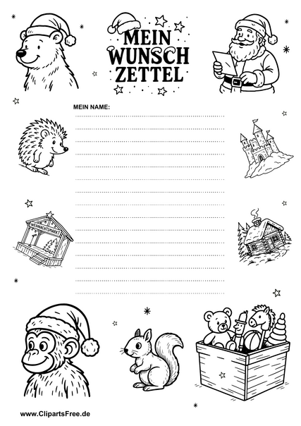 Wunschliste zu Weihnachten zum Selber-Ausfüllen