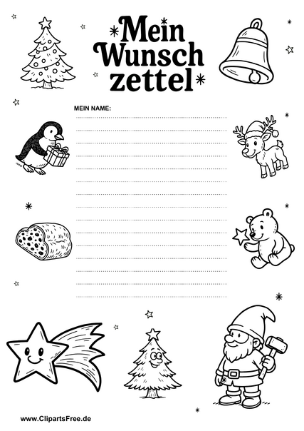 Wunschzettel-Druckvorlage zum Ausdrucken gratis