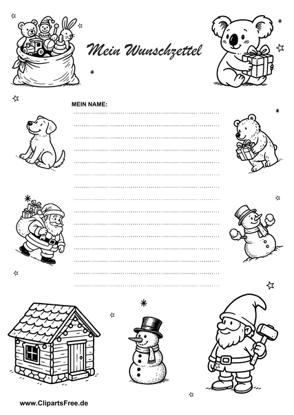 Wunschzettel-Vorlage festlich illustriert